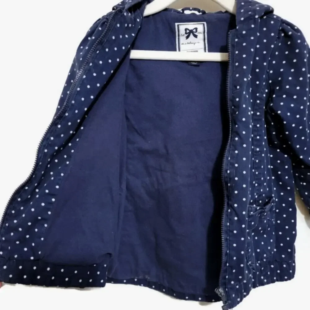 GYMBOREE Girls Polka Dot Zip Front Hooded Blue and White Cotton Jacket Size 2T